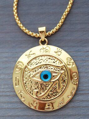 Evil Eye Round Blue Pendant Necklace 18k Gold Plated Stainless Steel
